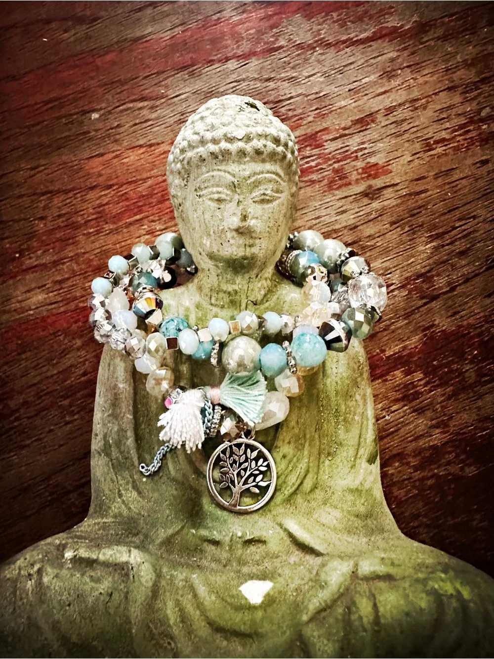 Light Blue Crystal Tree Charm Bracelet Trio